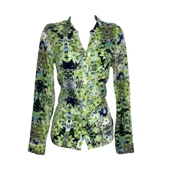 Vero Moda Green Print Button Down Blouse - Picture 1 of 6